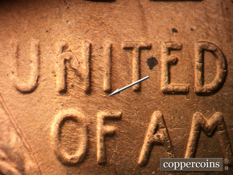 Die-stage C marker on 1942P•1DR•018 (1942 Doubled Die Reverse).
