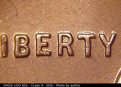 Die-stage A marker on 1942S•1DO•001 (1942 Doubled Die Obverse).