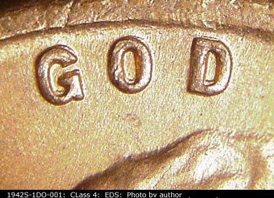 Die-stage A marker on 1942S•1DO•001 (1942 Doubled Die Obverse).