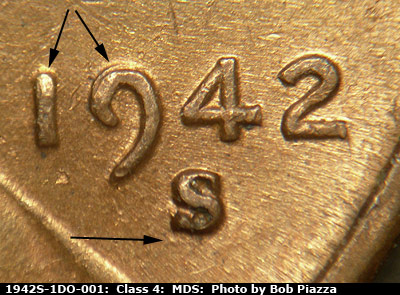 1942 Lincoln cent obverse, CopperCoins die 1942S•1DO•001.
