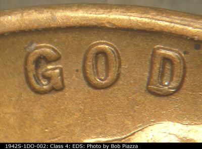 Die-stage A marker on 1942S•1DO•002 (1942 Doubled Die Obverse).