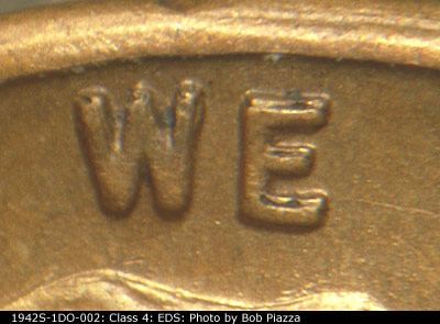 Die-stage A marker on 1942S•1DO•002 (1942 Doubled Die Obverse).