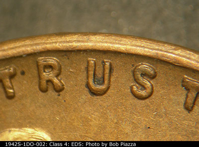 Die-stage A marker on 1942S•1DO•002 (1942 Doubled Die Obverse).