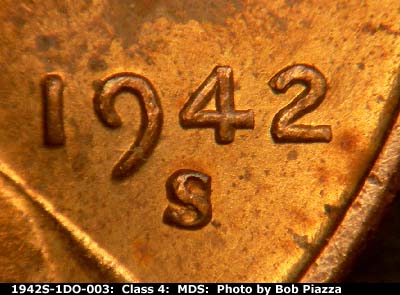 Die-stage B marker on 1942S•1DO•003 (1942 Doubled Die Obverse).