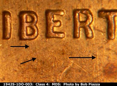 Die-stage B marker on 1942S•1DO•003 (1942 Doubled Die Obverse).