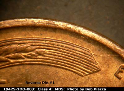Die-stage B marker on 1942S•1DO•003 (1942 Doubled Die Obverse).