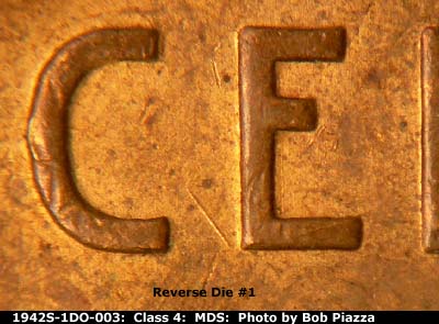 Die-stage B marker on 1942S•1DO•003 (1942 Doubled Die Obverse).