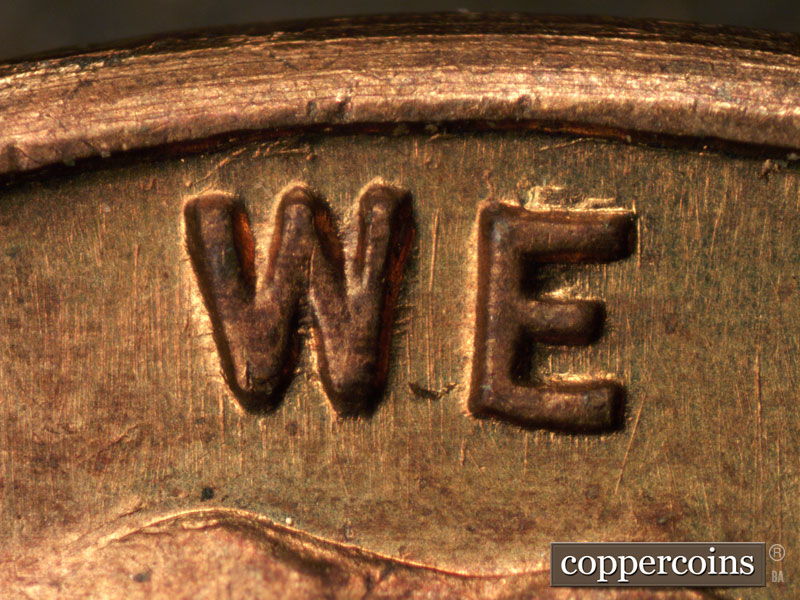 Die-stage B marker on 1942S•1DR•001 (1942 Doubled Die Reverse).