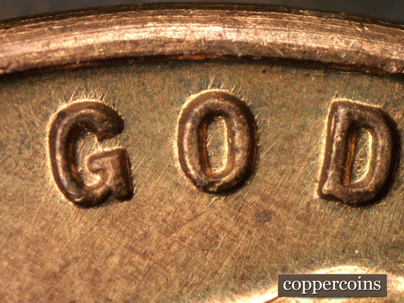 Die-stage B marker on 1942S•1DR•001 (1942 Doubled Die Reverse).