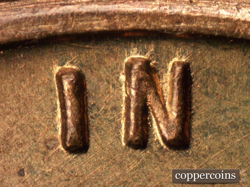 Die-stage B marker on 1942S•1DR•001 (1942 Doubled Die Reverse).