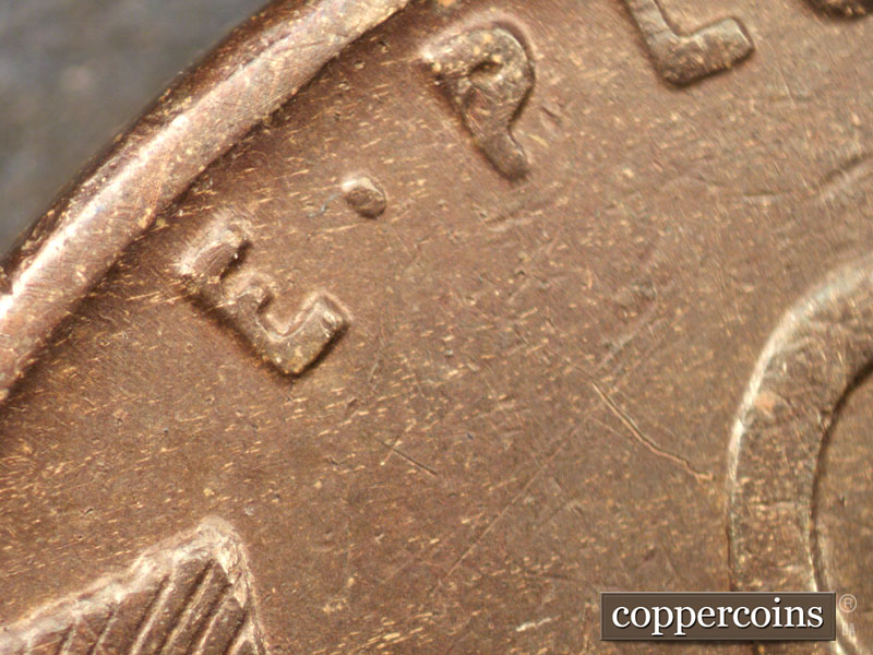 1942 Lincoln cent obverse, CopperCoins die 1942S•1DR•004.