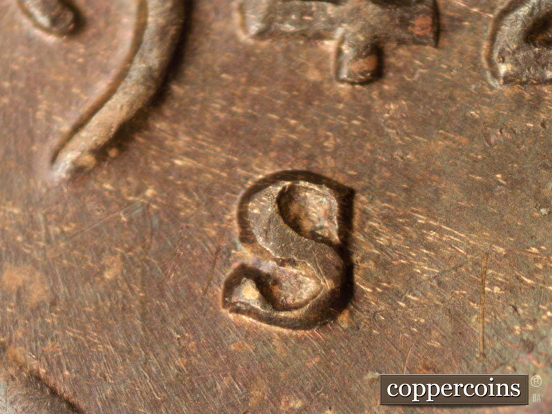 Die-stage B marker on 1942S•1DR•004 (1942 Doubled Die Reverse).