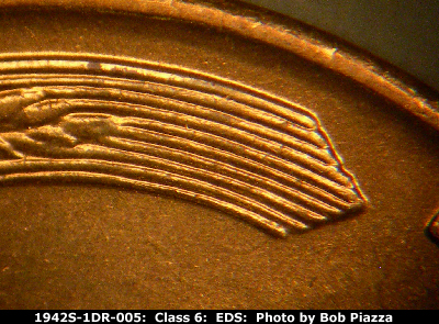 Die-stage A marker on 1942S•1DR•005 (1942 Doubled Die Reverse).
