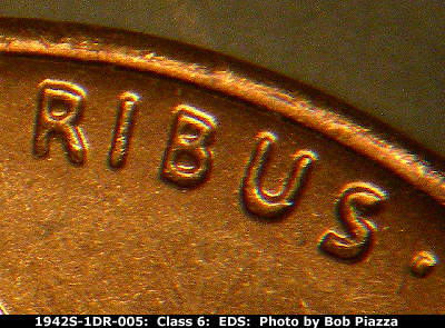 Die-stage A marker on 1942S•1DR•005 (1942 Doubled Die Reverse).