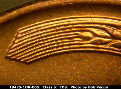 Die-stage A marker on 1942S•1DR•005 (1942 Doubled Die Reverse).