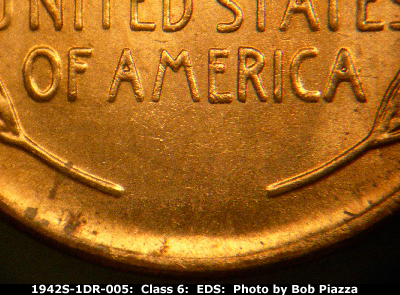 Die-stage A marker on 1942S•1DR•005 (1942 Doubled Die Reverse).