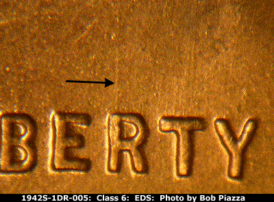 Die-stage A marker on 1942S•1DR•005 (1942 Doubled Die Reverse).