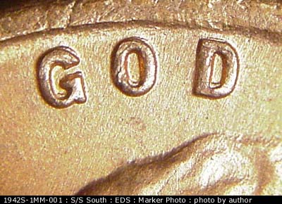 Die-stage A marker on 1942S•1MM•001 (1942 Repunched Mint Mark).