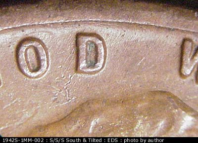 Die-stage A marker on 1942S•1MM•002 (1942 Repunched Mint Mark).