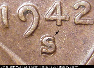 Die-stage C marker on 1942S•1MM•002 (1942 Repunched Mint Mark).
