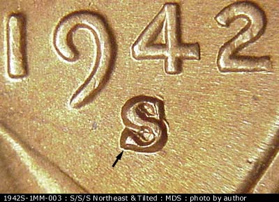 1942 Lincoln cent obverse, CopperCoins die 1942S•1MM•003.