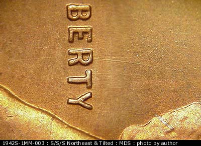Die-stage B marker on 1942S•1MM•003 (1942 Repunched Mint Mark).