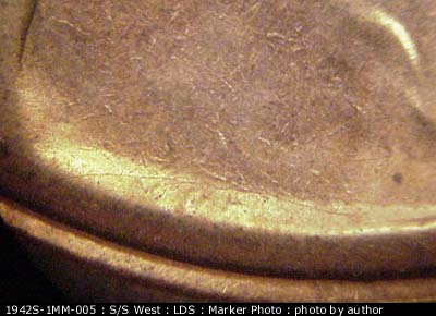 Die-stage C marker on 1942S•1MM•005 (1942 Repunched Mint Mark).