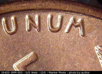 Die-stage C marker on 1942S•1MM•005 (1942 Repunched Mint Mark).