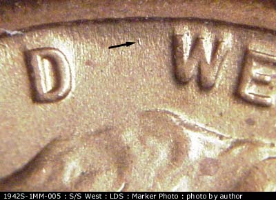 Die-stage C marker on 1942S•1MM•005 (1942 Repunched Mint Mark).