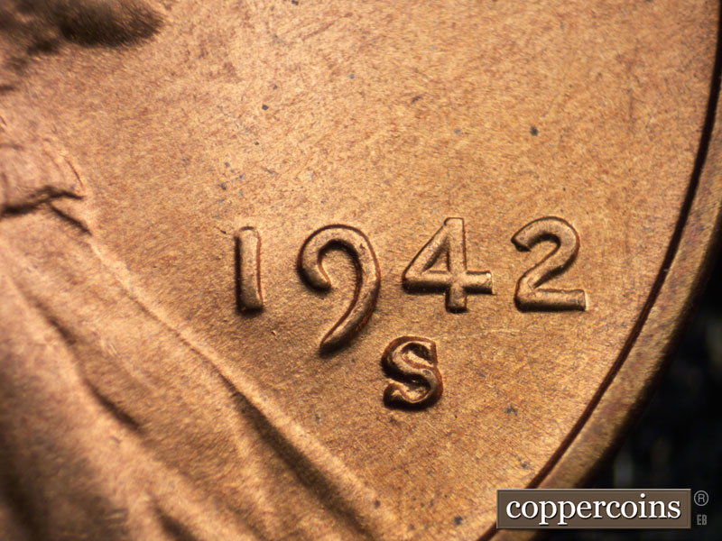 Die-stage C marker on 1942S•1MM•008 (1942 Repunched Mint Mark).
