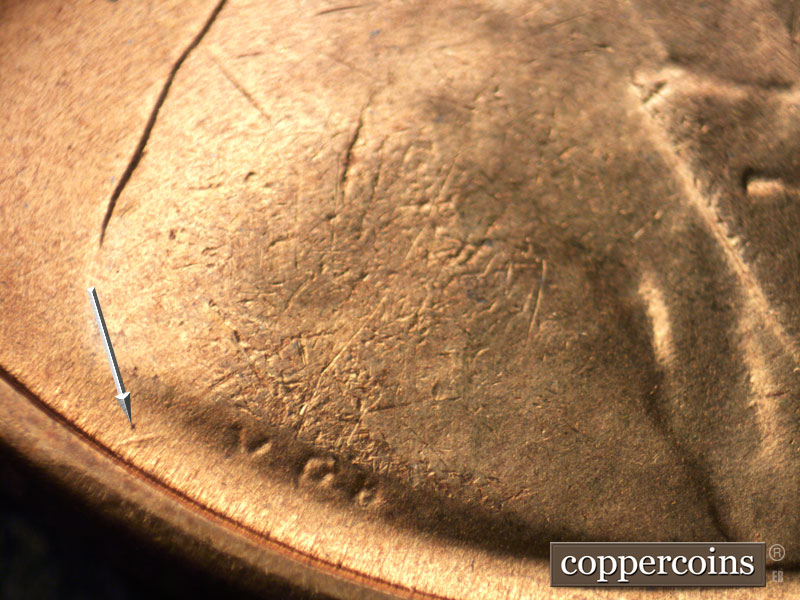 Die-stage C marker on 1942S•1MM•008 (1942 Repunched Mint Mark).