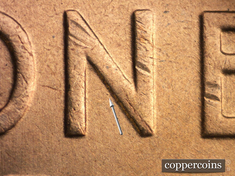 Die-stage C marker on 1942S•1MM•008 (1942 Repunched Mint Mark).