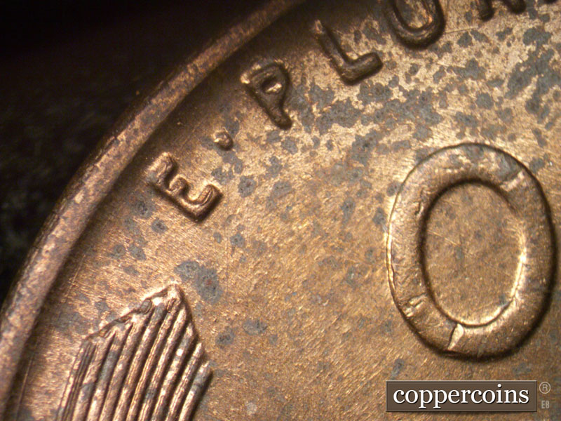 Die-stage B marker on 1942S•1MM•012 (1942 Repunched Mint Mark).
