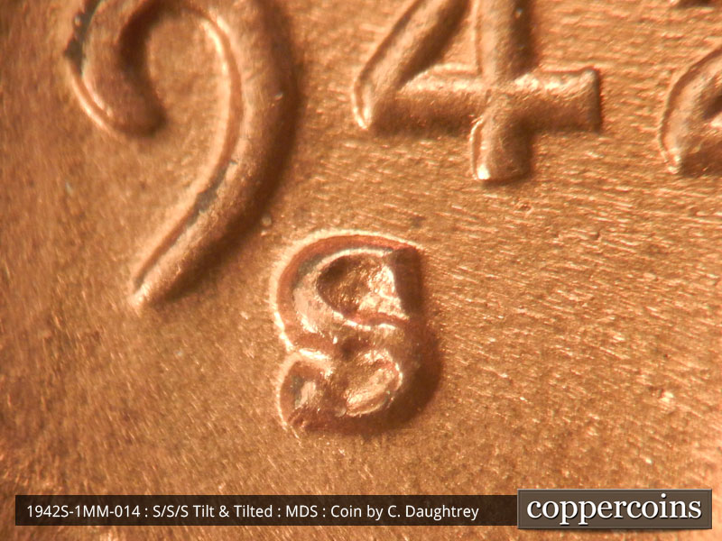 1942 Lincoln cent obverse, CopperCoins die 1942S•1MM•014.