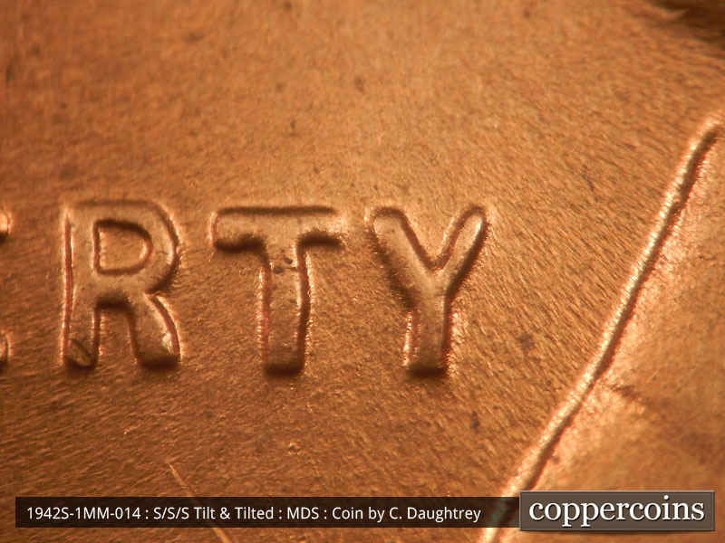 Die-stage B marker on 1942S•1MM•014 (1942 Repunched Mint Mark).
