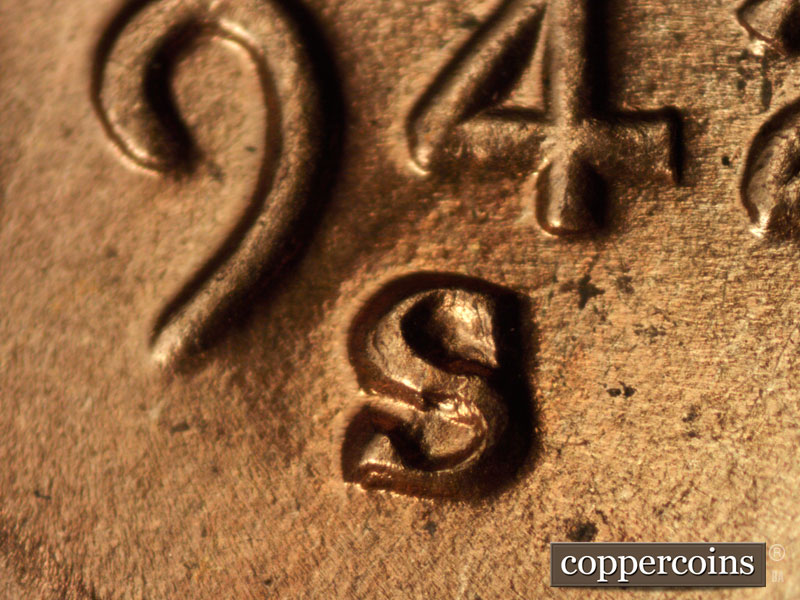 1942 Lincoln cent obverse, CopperCoins die 1942S•1MM•015.