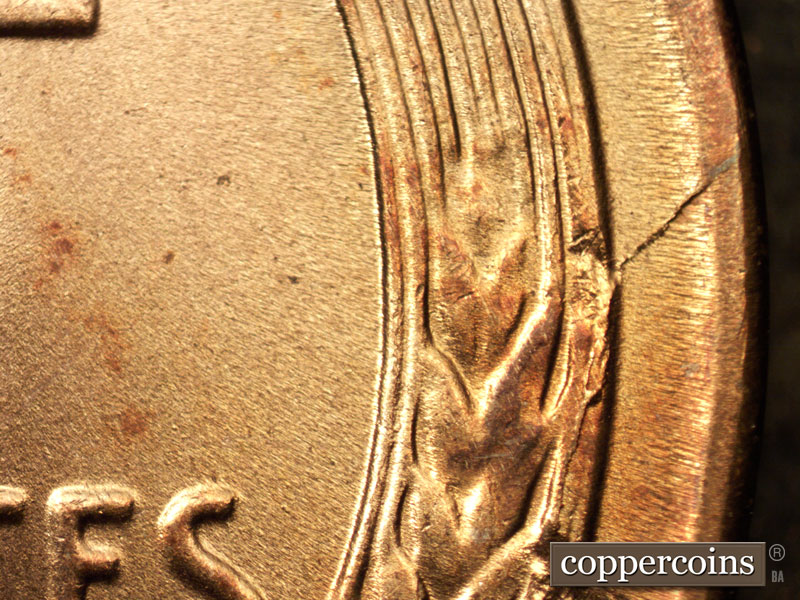 Die-stage B marker on 1942S•1MM•015 (1942 Repunched Mint Mark).