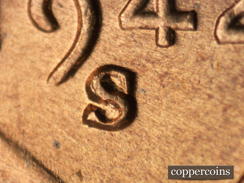 1942 Lincoln cent obverse, CopperCoins die 1942S•1MM•021.