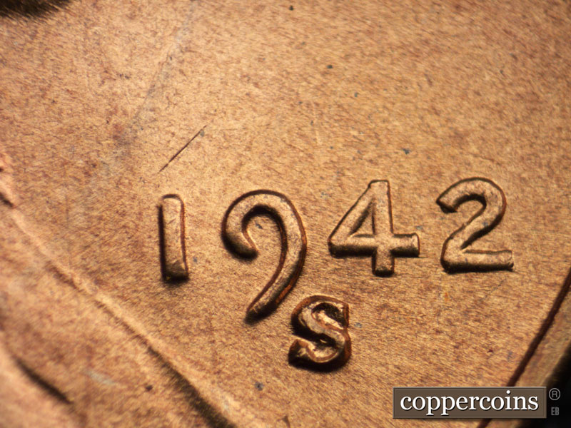 Die-stage B marker on 1942S•1MM•021 (1942 Repunched Mint Mark).