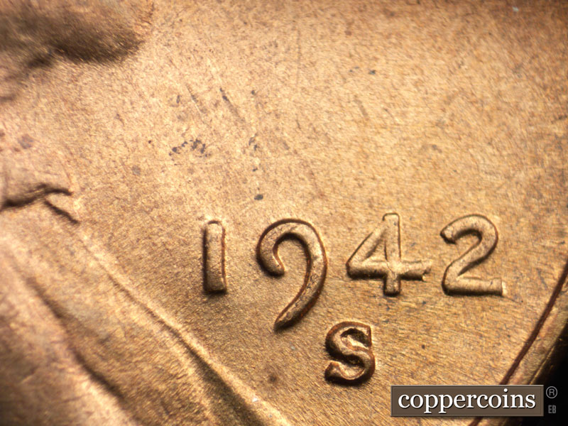 Die-stage C marker on 1942S•1MM•022 (1942 Repunched Mint Mark).