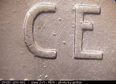 Die-stage B marker on 1943D•1DO•001 (1943 Doubled Die Obverse).