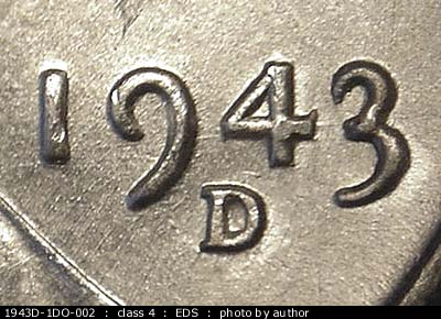 Die-stage A marker on 1943D•1DO•002 (1943 Doubled Die Obverse).