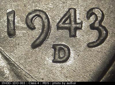 1943 Lincoln cent obverse, CopperCoins die 1943D•1DO•003.