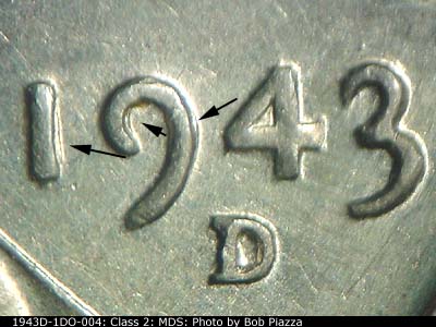 1943 Lincoln cent obverse, CopperCoins die 1943D•1DO•004.