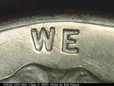 Die-stage B marker on 1943D•1DO•004 (1943 Doubled Die Obverse).
