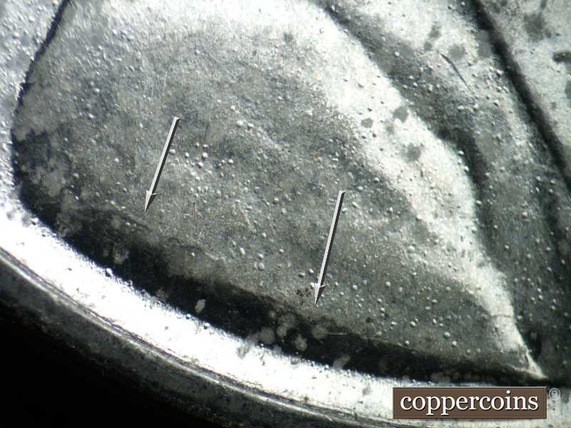 Die-stage B marker on 1943D•1DO•006 (1943 Doubled Die Obverse).