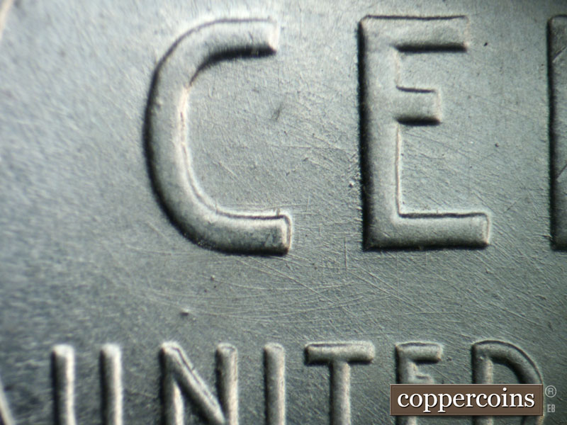 Die-stage B marker on 1943D•1DO•006 (1943 Doubled Die Obverse).