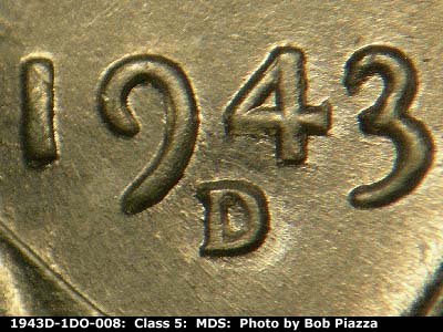 Die-stage B marker on 1943D•1DO•008 (1943 Doubled Die Obverse).