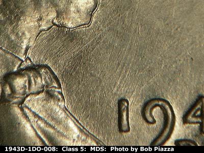 Die-stage B marker on 1943D•1DO•008 (1943 Doubled Die Obverse).