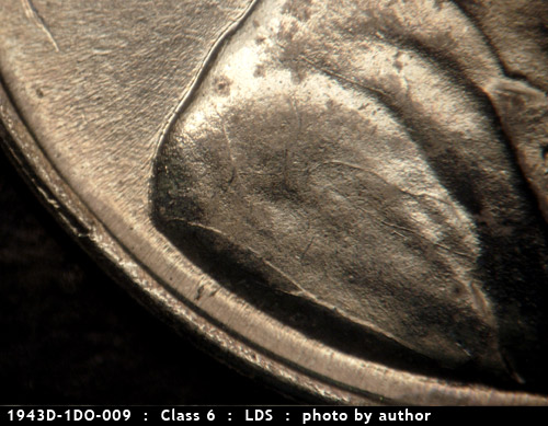 Die-stage C marker on 1943D•1DO•009 (1943 Doubled Die Obverse).
